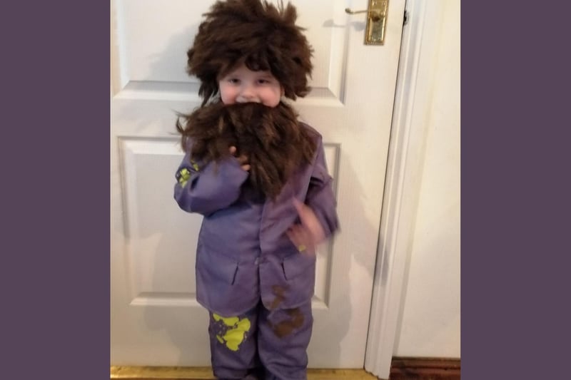 Three-year-old Sonny-Rae looks just the part as Mr Twit from the Roald Dahl classic.
