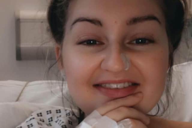 Charlotte Boyd following surgery to cure her RCPD, which had meant she was unable to burp