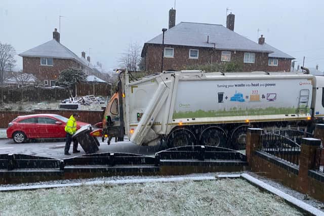Bins were collected earlier this morning but now services have been suspended in Sheffield because of the snow