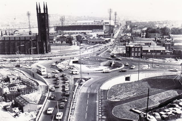 Bramall Lane roundabout with the ground in the background in June 1979.