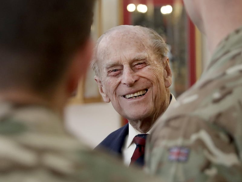 The Duke Of Edinburgh in his capacity of Colonel, Grenadier Guards meets with officers from 1st Battalion at Lille Barracks in Aldershot, England, 2017