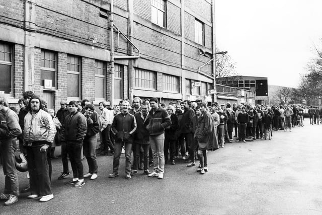 Fans queue for tickets for the fourth round FA cup match at Sheffield Wednesday's Hillsborough stadium in January 1984