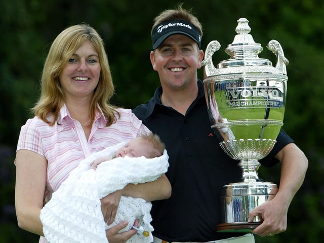 The last Scottish victory at the PGA came in 2004 when Scott Drummond sprang a surprise to win by two from Angel Cabrera. Here he shows off the trophy with wife Clare and their newborn baby Keira.