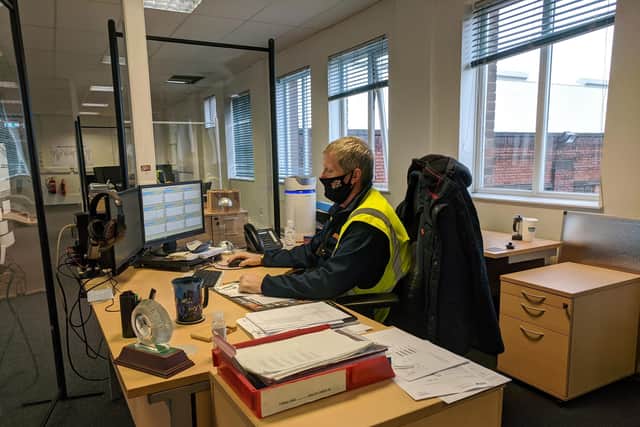 Peter Frith – Forge Manager in his covid secure office space.