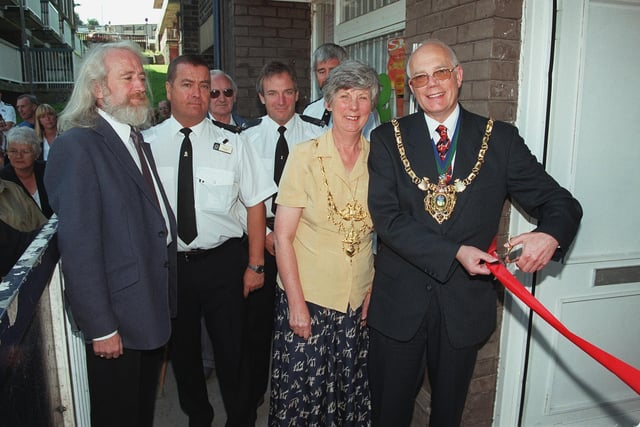 Norfolk Park opened the  New Safe and Sound project at Beldon Road in 1999.  L to R -  Bill McInally, Chairman of community safety panel, David Fry, Constable, Russell Dakin, Sargeant, Lord and Lady Mayoress, Behing them is Joe Ellis, Neighbour hood watch officer