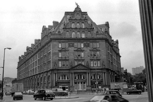 Exterior of the Caledonian Hotel at the west end of Princes Street, after being cleaned in June 1982.