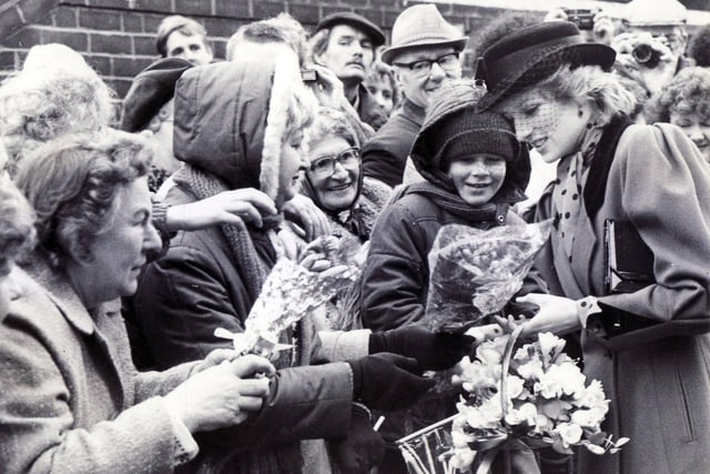 Princess Diana meets the crowds outside the Jessop Hospital, Sheffield, on April 8, 1986