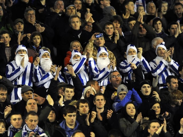 Festive Sheffield Wednesday fans get into the Christmas spirit at Oakwell in December 2012