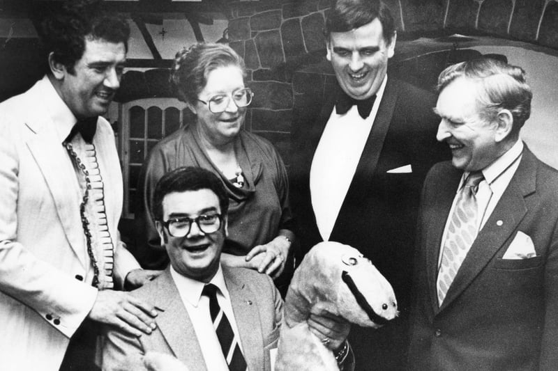 A gala evening in La Strada club in 1985. Pictured here are, left to right, Ron Kemp, hospice treasurer; Kate Rae, appeal chairman; Jim Harland, BBC Radio Newcastle, compere for the evening; and Reevel Alderson, appeal chairman.