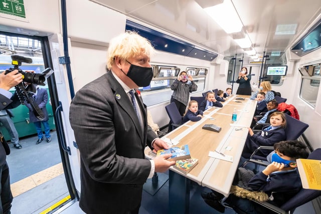 The Prime Minister met with children from St Roch's Primary School whilst visiting Glasgow Central to view the green trains.