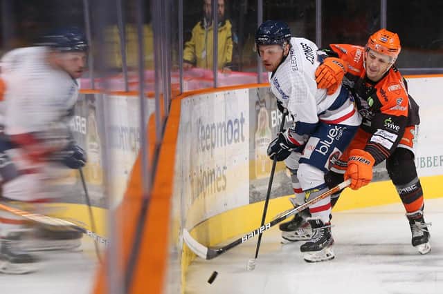 Sheffiedl Steelers' Sam Jones defending against Dundee Stars. Picture: Hayley Roberts