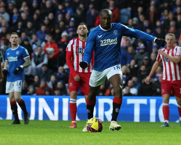 Glen Kamara of Rangers scores his team's second goal during the Cinch Scottish Premiership match between Rangers FC and St. Johnstone: Ian MacNicol/Getty Images