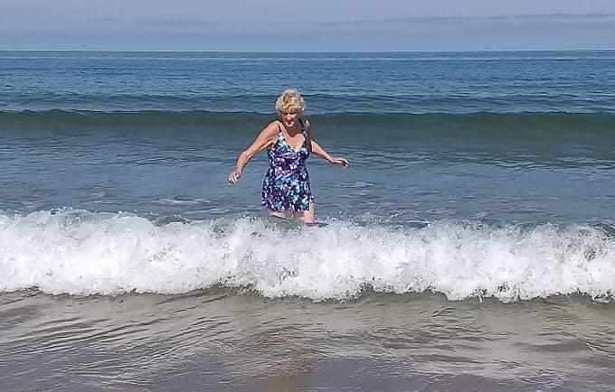 Ellen Jackson, age 62, enjoying a dip in the North Sea.