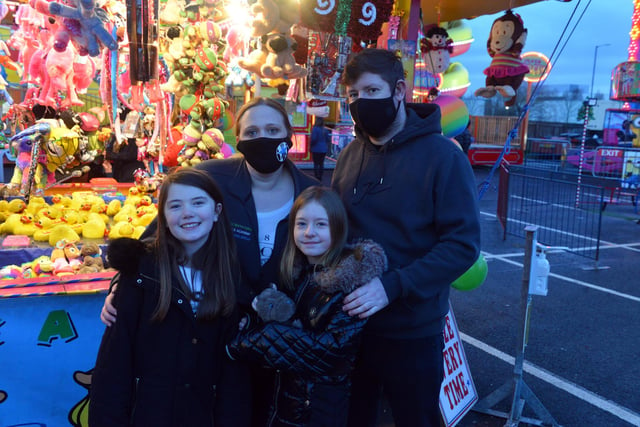 Winter Wonderland fair at Rainton Arena. Stacey Nicholsan and Gavin Davey with children Emily Nicholson, ten and Faith Davey, ten (right).