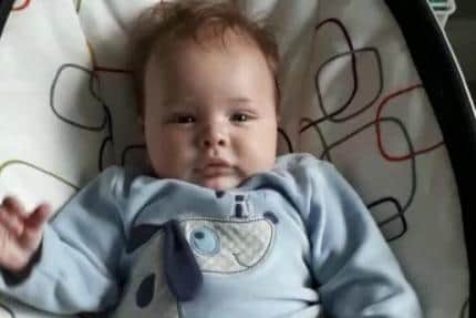 Pictured is deceased murder victim Hunter Mathias who died when he was was just over two-months-old.