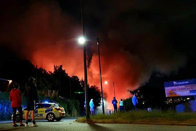 A huge fire at Arthurs Skip Hire & Waste Management on Parkwood Road in Neepsend, Sheffield (pic: Joe Taylor)