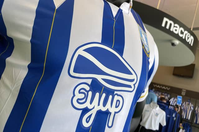 Sheffield Wednesday's new shirts have 'EyUp' as their sponsor for the 23/24 season.