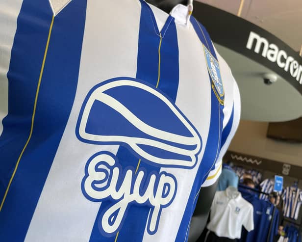 Sheffield Wednesday's new shirts have 'EyUp' as their sponsor for the 23/24 season.