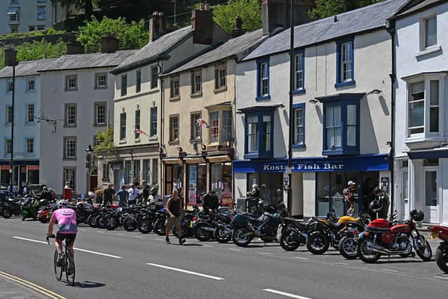 Motorcyclists park their bikes on the road in Matlock Bath in the Peak District (Photo by PAUL ELLIS / AFP) (Photo by PAUL ELLIS/AFP via Getty Images)