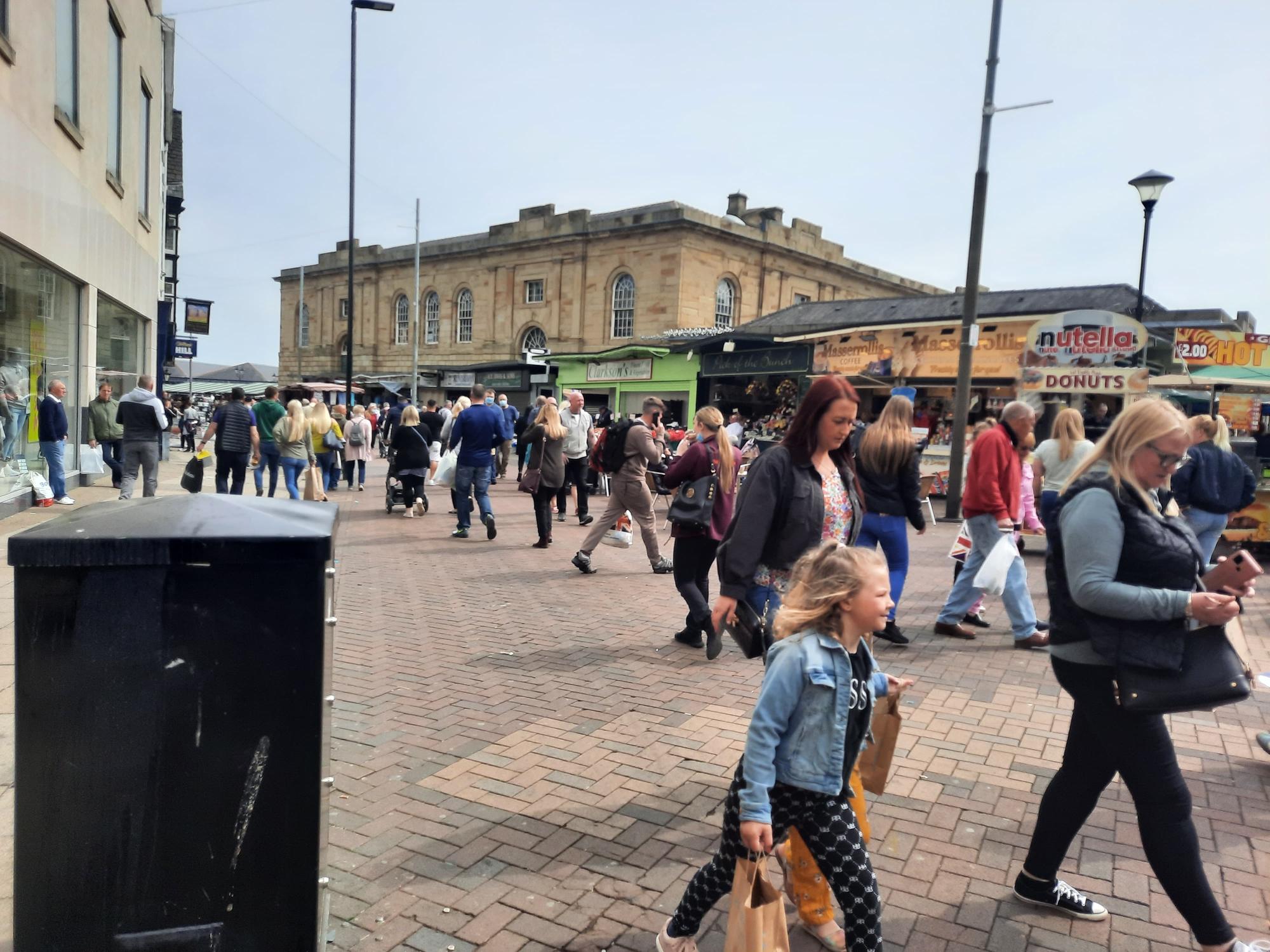 A busy market place.