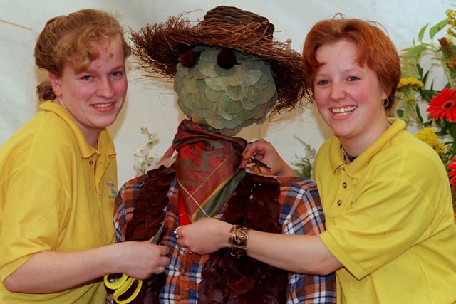 Wendy Wheeldon and Katie Chamberlain put the finishing touches to their Wedding on a Farm display in 1998