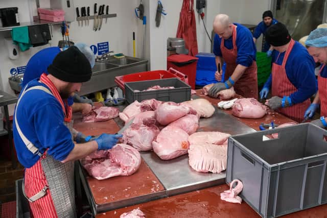 Inside the Béres factory on Rawson Spring Road in Hillsborough, Sheffield, where around seven tonnes of pork is butchered and cooked each week