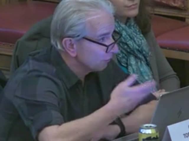 Coun Toby Mallinson welcomed a new policy banning companies such as fast food and fossil fuels firms from advertising on Sheffield City Council-controlled advertising hoardings. Picture: Sheffield Council webcast