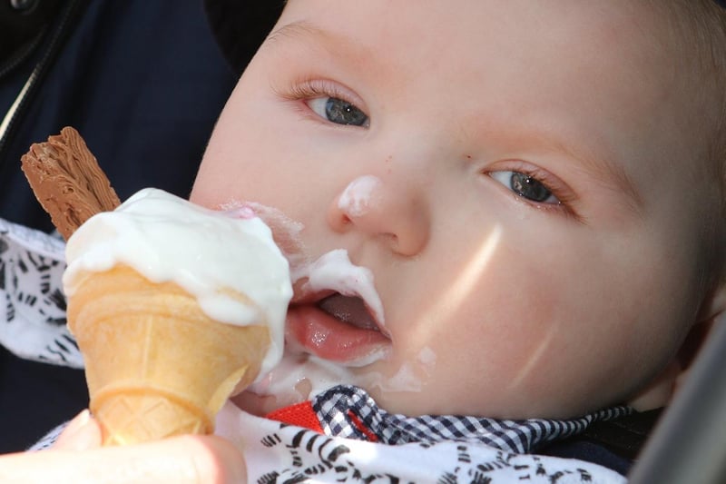 Isaac Davenport tries his first ice cream.