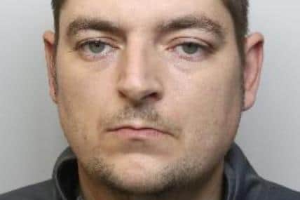 Pictured is Benjamin Mellor, aged 31, of Gresley Road, Lowedges, Sheffield, who was sentenced at Sheffield Crown Court to to six years of custody with an additional extended custodial licence term of four years after he admitted two counts of theft, two counts of robbery and three counts of fraud with stolen bank cards.