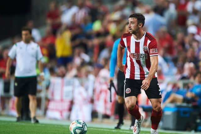 Enda Stevens of Sheffield United in action during a pre-season friendly match between Real Betis Balompie and Sheffield United FC at Estadio Algarve on July 12, 2019 in Faro, Portugal: Aitor Alcalde/Getty Images