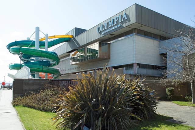 The Olympia has now been demolished as part of the V&A-led regeneration of Dundee but in its day represented a new  modernity for the city with its long glass walkway and winding flumes called the Yellow Cannonball, the Red Rocket, the Green Glider and the Blue Bomber.