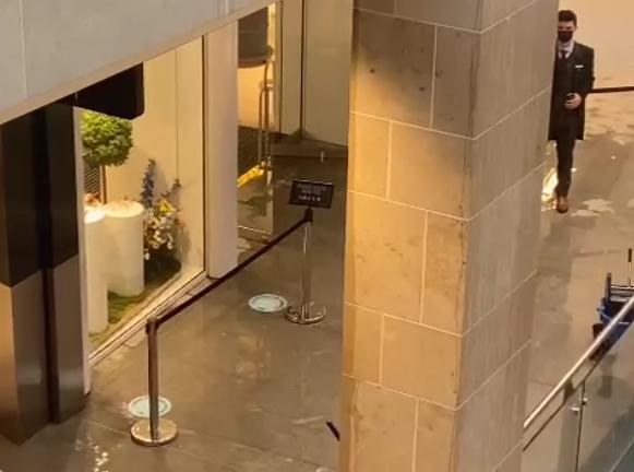 Staff at St James Quarter were seen mopping up pools of water as the extreme downpour caused major leaks at the new build.
