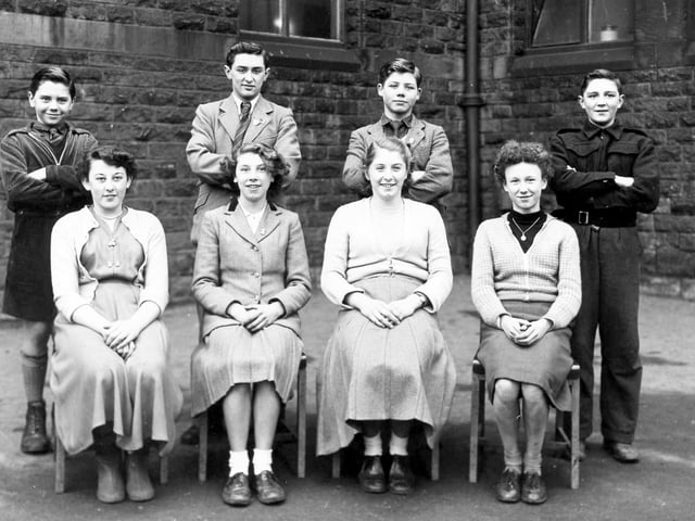 Abbeydale Secondary School swim team 1953. The boy on the left is Brian Clark, who represented Yorkshire at senior level water polo. The boy second left is Glyn Mettam