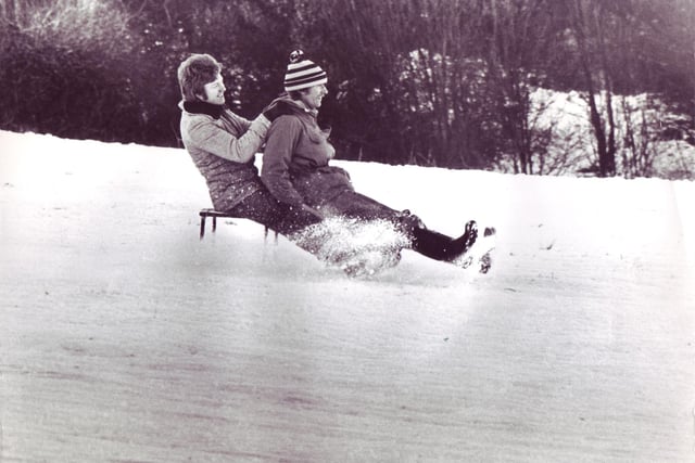 Enjoying the snow at Ringinglow Mayfield Valley, January 1977