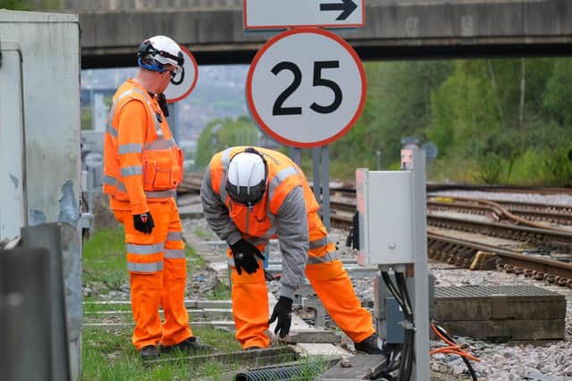 Network Rail and British Transport Police check on signalling cables alonside tracks in Sheffield. The number of cases of cable thefts across South Yorkshire, which officials say is being hit hardest nationally, has soared this month.