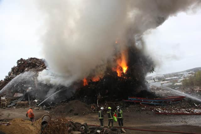 Firefighters are still tackling the scrapyard blaze which has been burning since Thursday. Photo: South Yorkshire Fire Services