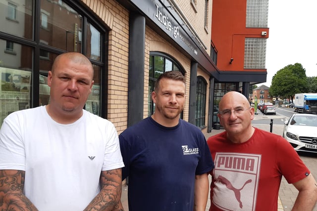 Owners Thomas Farrell, Lee Walker, Roy Woodhead outside the new Indie Go bar Sheffield, on Eldon Street, formerly home to the Devonshire Cat