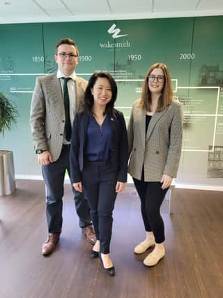 Promoted are, left to right, Tom Weightman, Stephanie Chung and Laura Saul at Wake Smith Solicitors