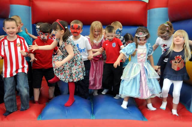 Key Stage 1 pupils from Southwick Primary were pictured having fun on one of the three bouncy castles which were brought in as part of the party to celebrate the Royal wedding. Remember this?