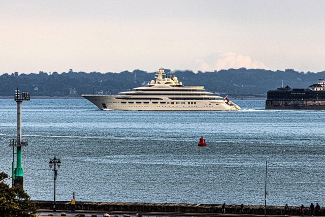 The Dilbar super yacht pictured passing one of the Solent Forts