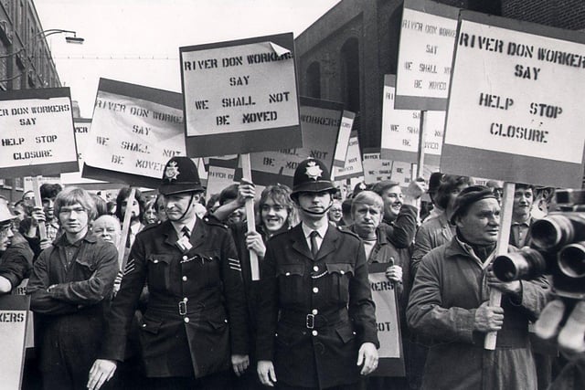 Demonstrators and placards at the Rover don works September 1971 awaiting the arrival of Lord Melchett