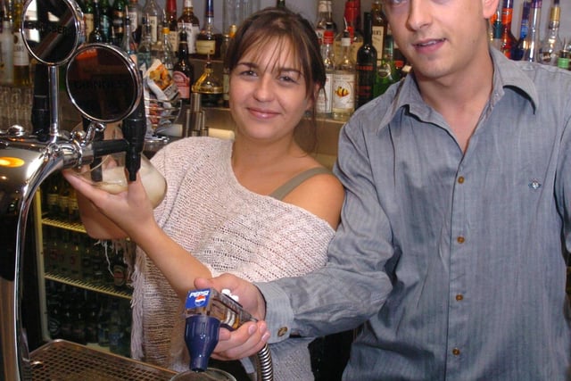 Pictured at the BrB pub, West Street, Sheffield. Seen is Manager Amy Tingle, and Assistant Manager Richard Watson in 2004