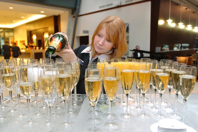Shelley Kirk pours the Champagne at the opening of Macdonalds St Paul's Hotel in Sheffield