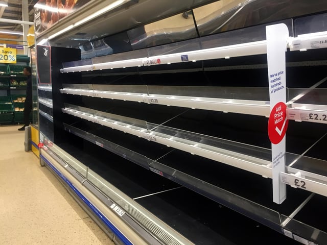 Panic buying has left supermarkets across Doncaster with empty shelves. This was Tesco Extra, Woodfield Plantation, Woodfield Way, yesterday. Picture: NDFP-17-03-20 EmptyShelves 10-NMSY