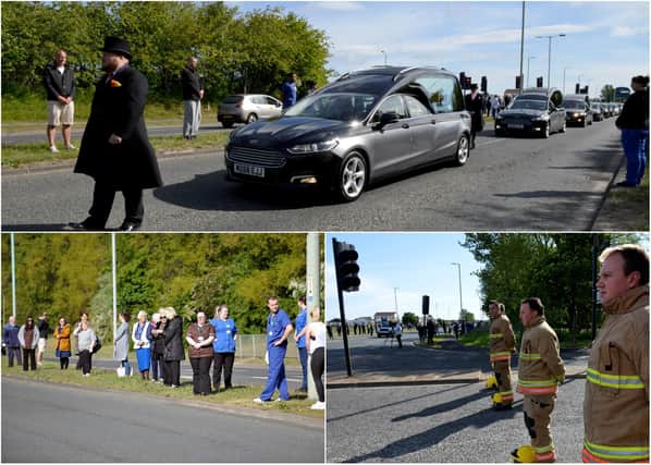 Pictures show mourners lining streets to bid farewell to South Shields nurse Keith Dunnington and parents Maurice and Lillian