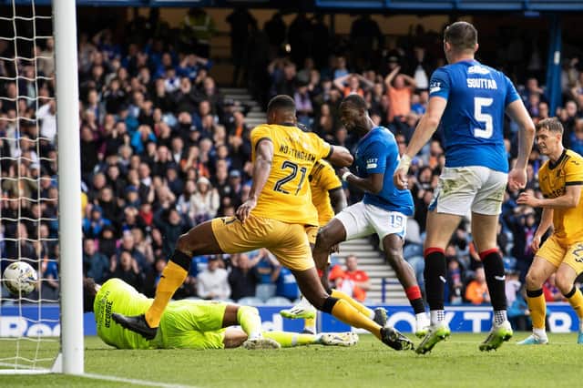 Abdallah Sima scores from close range to make it 3-0 for Rangers against Livingston on Saturday.
