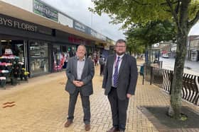 Cllr Robert Frost and Cllr James Higginbottom - ward councillors - on Wombwell high street.