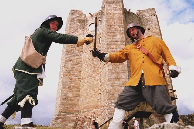 The Civil War Society held a reenactment at the castle in 1996. Here is Rachel Hahn and Simon Rolf in battle.