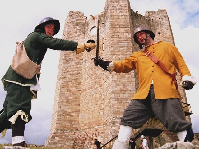 The Civil War Society held a reenactment at the castle in 1996. Here is Rachel Hahn and Simon Rolf in battle.
