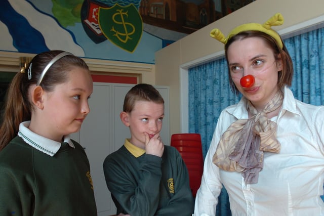 These pupils were learning all about the dangers of smoking with the help of Florrie the clown. Were you a pupil in 2008?